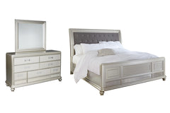 Coralayne California King Upholstered Sleigh Bed with Mirrored Dresser - PKG007854