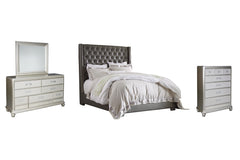 Coralayne King Upholstered Bed with Mirrored Dresser and Chest - PKG007780