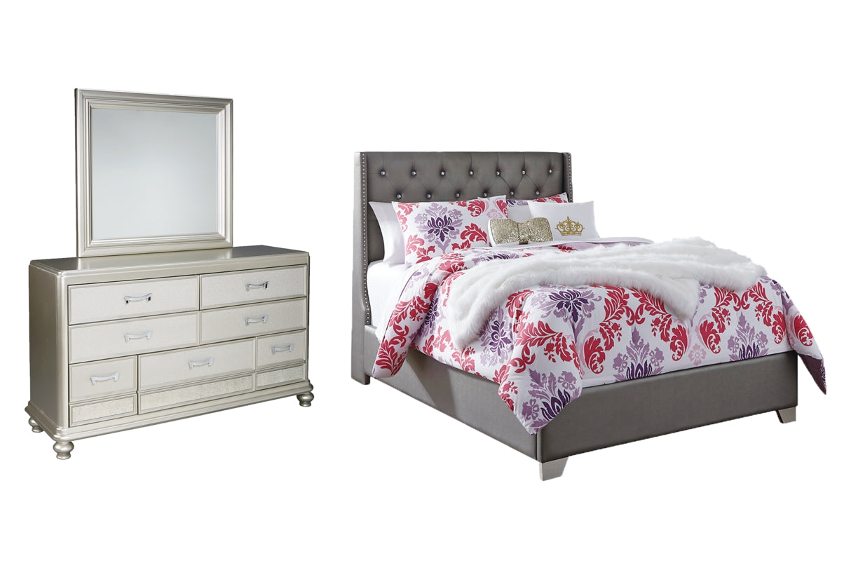Coralayne Full Upholstered Bed with Mirrored Dresser - PKG007800