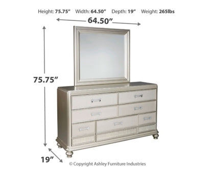 Coralayne Queen Upholstered Bed with Mirrored Dresser, Chest and Nightstand - PKG007770