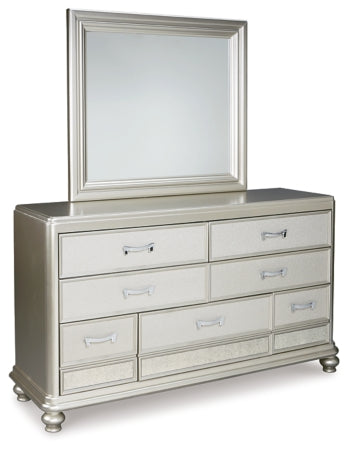 Coralayne Queen Upholstered Bed with Mirrored Dresser, Chest and Nightstand - PKG007770
