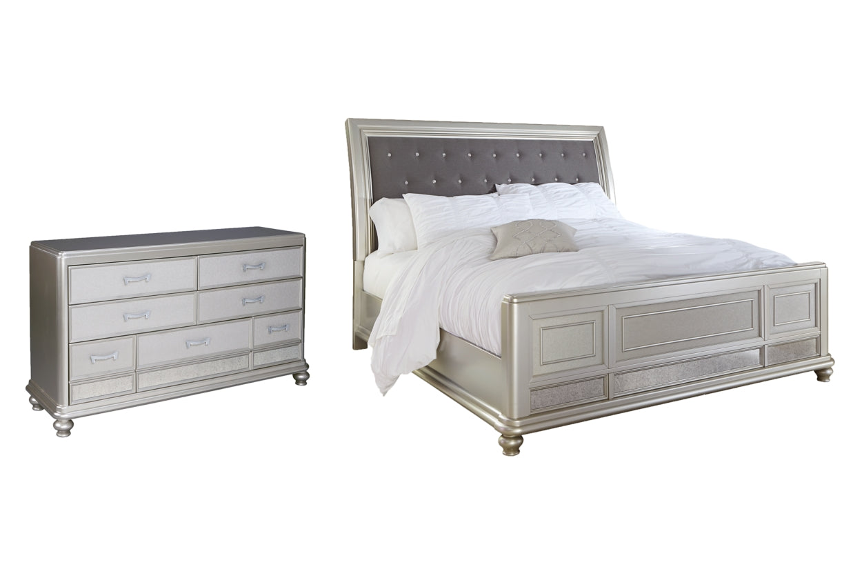 Coralayne Queen Upholstered Sleigh Bed with Dresser