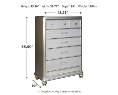 Coralayne Queen Upholstered Bed with Mirrored Dresser, Chest and Nightstand - PKG007770