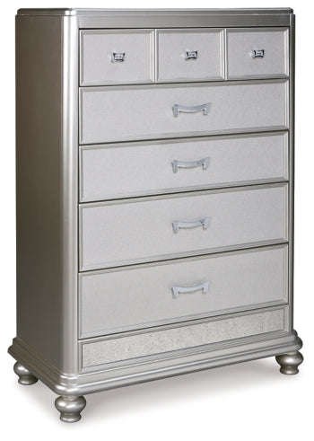 Coralayne Queen Upholstered Bed with Mirrored Dresser, Chest and Nightstand - PKG007770