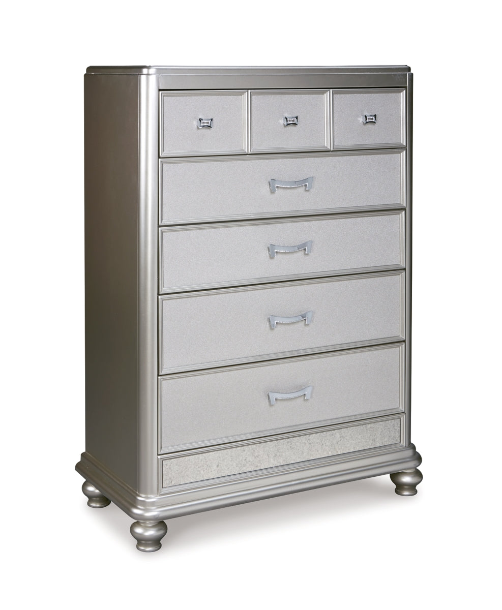 Coralayne California King Upholstered Bed with Mirrored Dresser and Chest - PKG010744