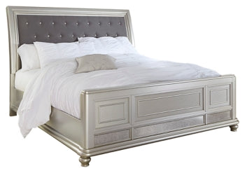 Coralayne King Upholstered Sleigh Bed with Mirrored Dresser - PKG000044