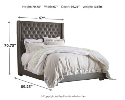 Coralayne Queen Upholstered Bed with Mirrored Dresser, Chest and Nightstand - PKG007770