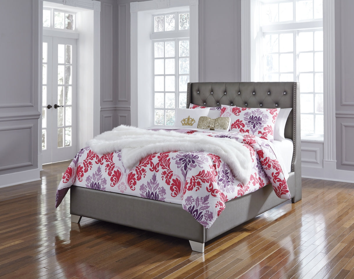 Coralayne Full Upholstered Bed with Mirrored Dresser and 2 Nightstands - PKG007801