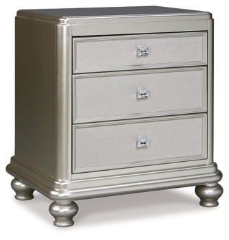 Coralayne Queen Upholstered Bed with Mirrored Dresser, Chest and 2 Nightstands - PKG007776