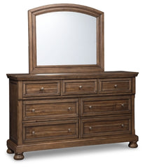 Flynnter Queen Sleigh Bed with 2 Storage Drawers with Mirrored Dresser, Chest and Nightstand