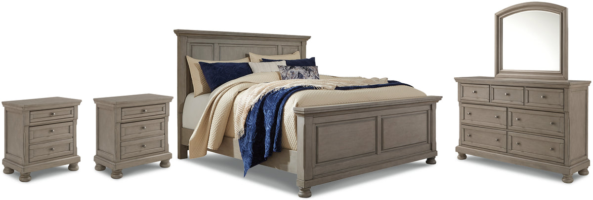 Lettner Queen Panel Bed with Mirrored Dresser and 2 Nightstands - PKG006577