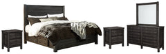 Baylow Queen Panel Bed with 4 Storage Drawers with Mirrored Dresser and 2 Nightstands