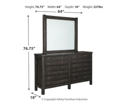 Baylow Queen Panel Bed with 4 Storage Drawers with Mirrored Dresser and 2 Nightstands