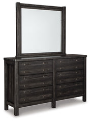 Baylow Queen Panel Bed with 4 Storage Drawers with Mirrored Dresser and Chest