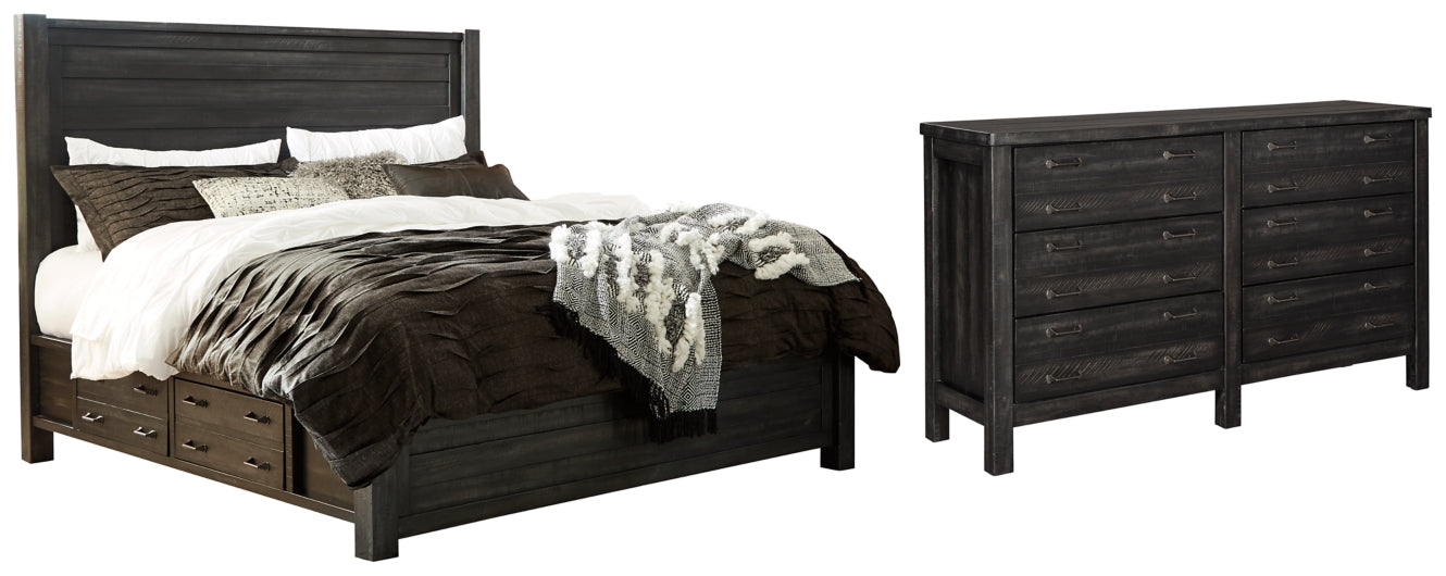 Baylow Queen Panel Bed with 4 Storage Drawers with Dresser