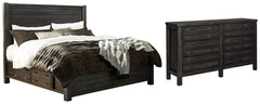 Baylow Queen Panel Bed with 4 Storage Drawers with Dresser