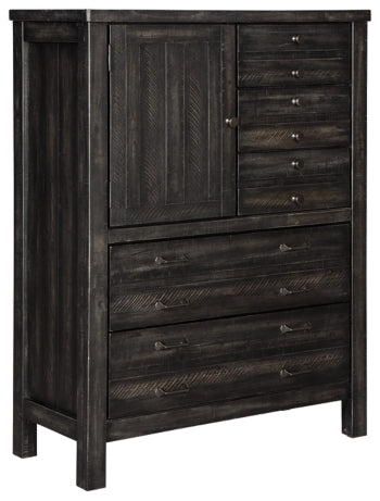 Baylow Queen Panel Bed with 4 Storage Drawers with Mirrored Dresser, Chest and Nightstand