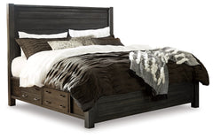 Baylow Queen Panel Bed with 4 Storage Drawers with Mirrored Dresser, Chest and 2 Nightstands