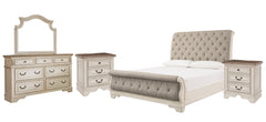 Realyn California King Sleigh Bed with Mirrored Dresser and 2 Nightstands