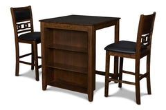 GIA 3 PC 30" STORAGE COUNTER TABLE & 2 CHAIRS-BROWN