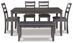 Bridson Dining Table and Chairs with Bench (Set of 6) - The Bargain Furniture