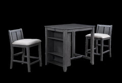 HESTON 36" STORAGE COUNTER TABLE SET W/2 CHAIRS-GRAY