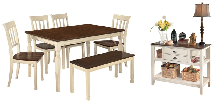 Whitesburg Dining Table and 4 Chairs and Bench with Storage
