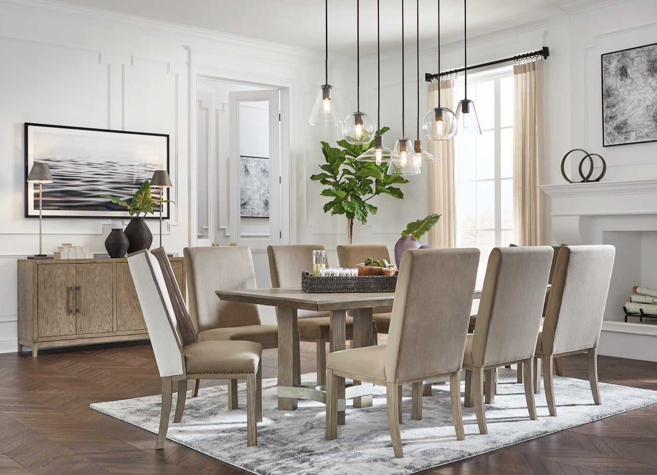 Chrestner Dining Table and 8 Chairs with Storage - PKG013368