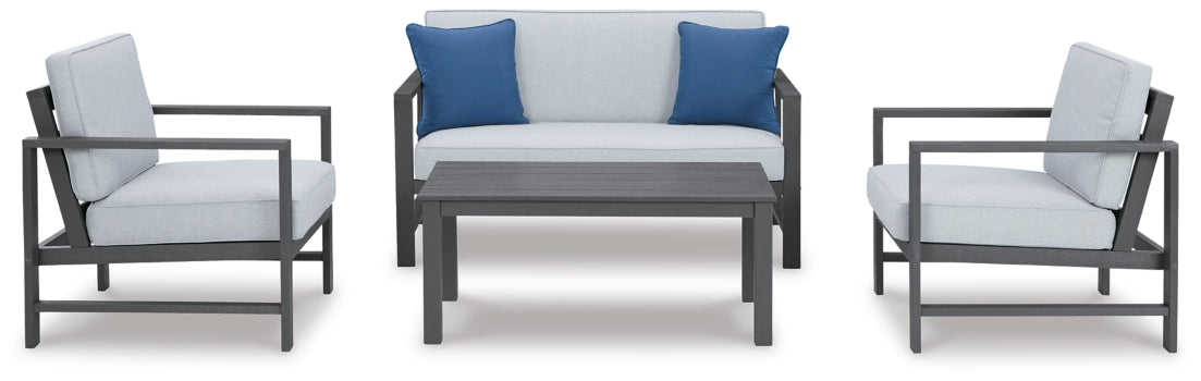 Fynnegan Outdoor Loveseat and 2 Chairs with Coffee Table