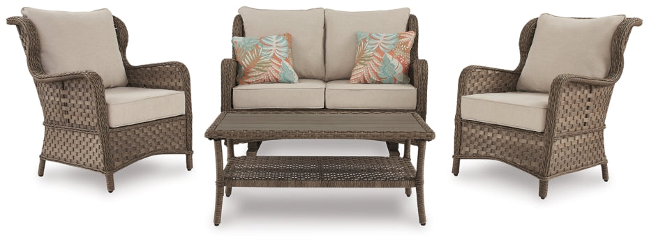 Clear Ridge Outdoor Loveseat and 2 Chairs with Coffee Table