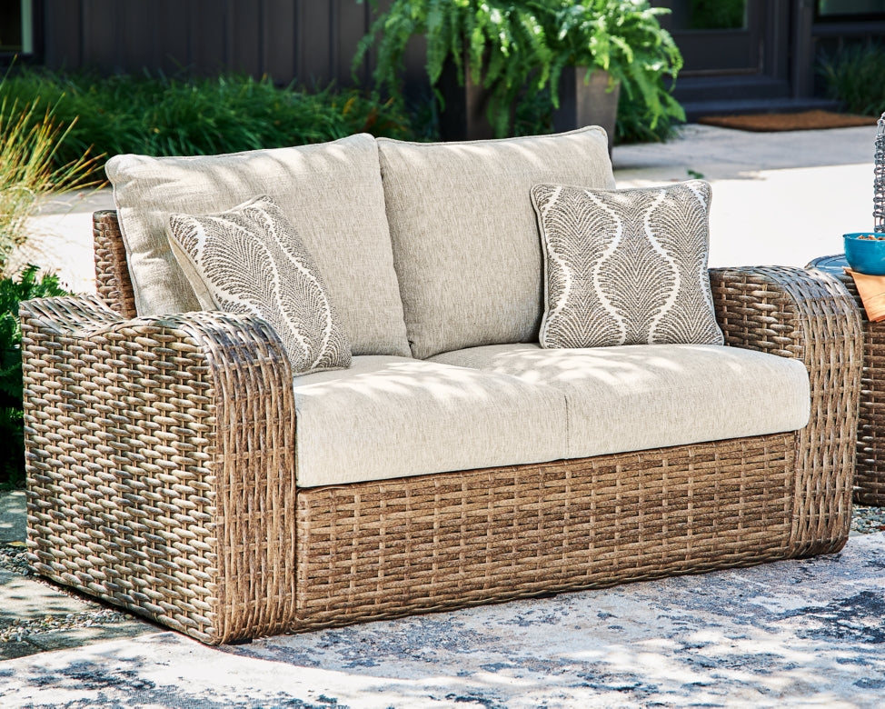 Sandy Bloom Outdoor Sofa and Loveseat with Lounge Chair and Ottoman