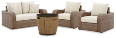 Malayah Outdoor Loveseat and 2 Lounge Chairs with Fire Pit Table - PKG015408