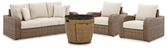 Malayah Outdoor Sofa and 2 Lounge Chairs with Fire Pit Table - PKG015407