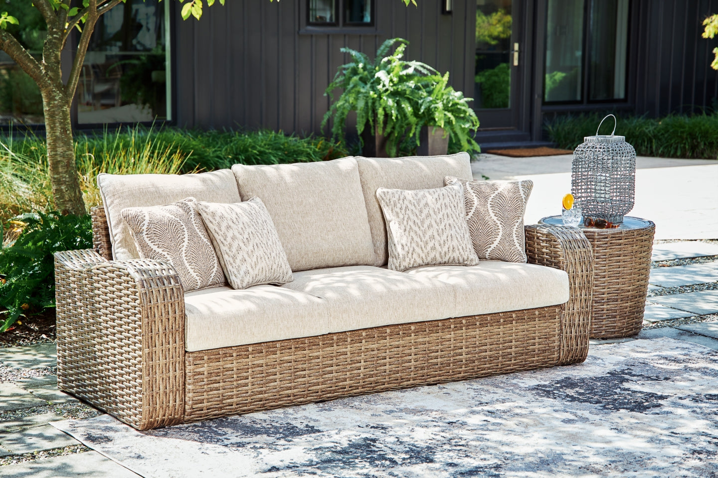 Sandy Bloom Outdoor Sofa and Loveseat with Lounge Chair and Ottoman