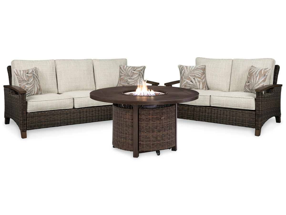 Paradise Trail Outdoor Sofa and Loveseat with Fire Pit Table