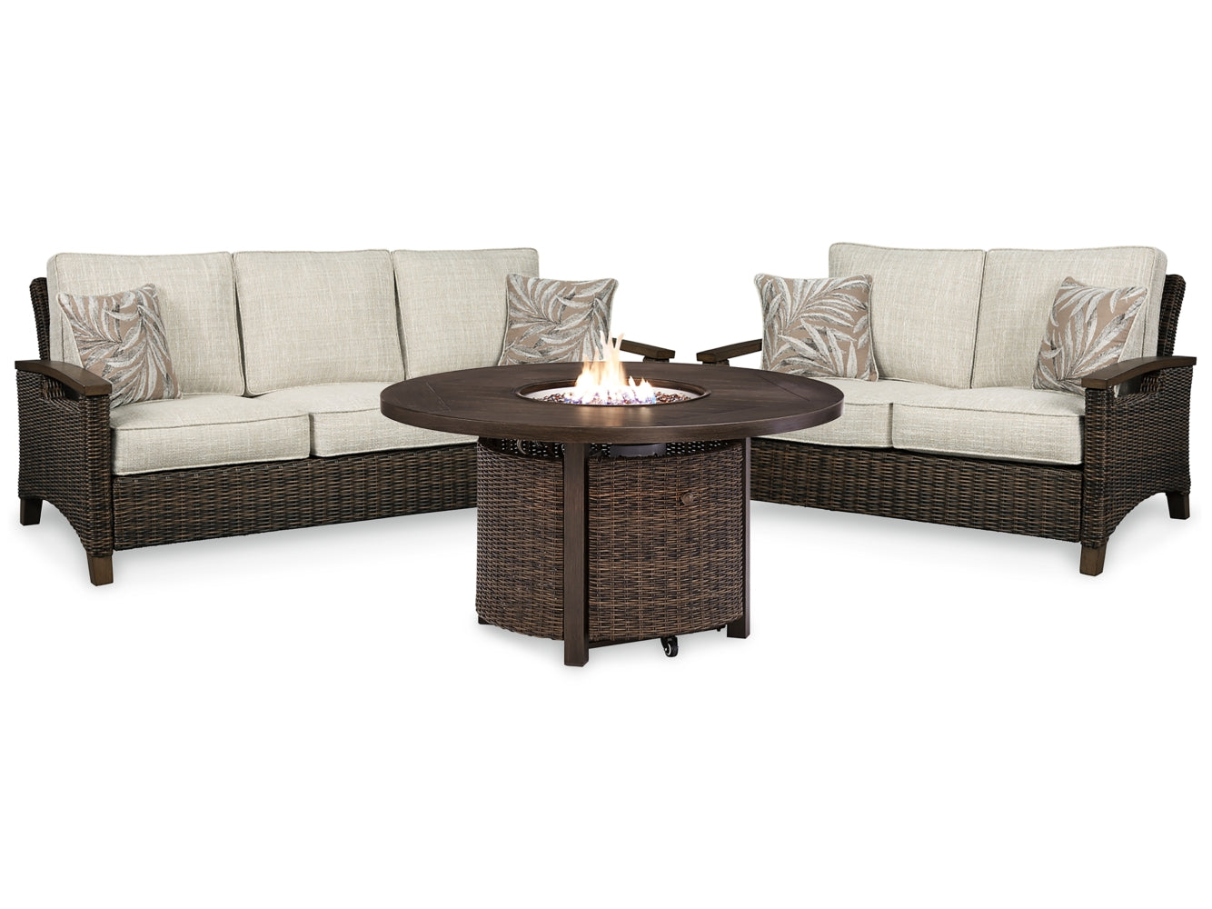 Paradise Trail Outdoor Sofa and Loveseat with Fire Pit Table