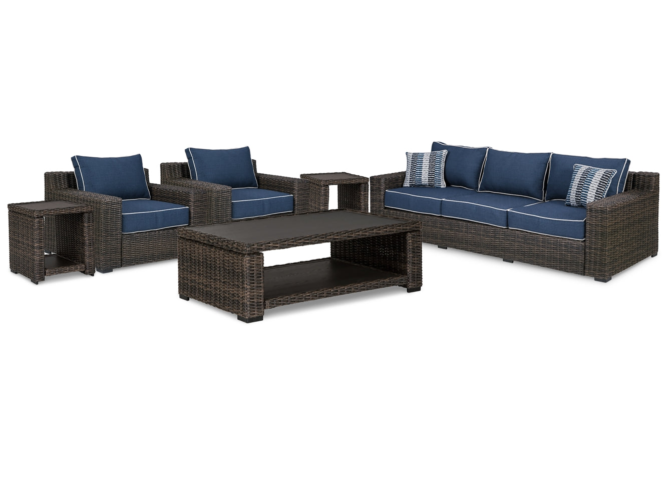 Grasson Lane Outdoor Sofa and  2 Lounge Chairs with Coffee Table and 2 End Tables