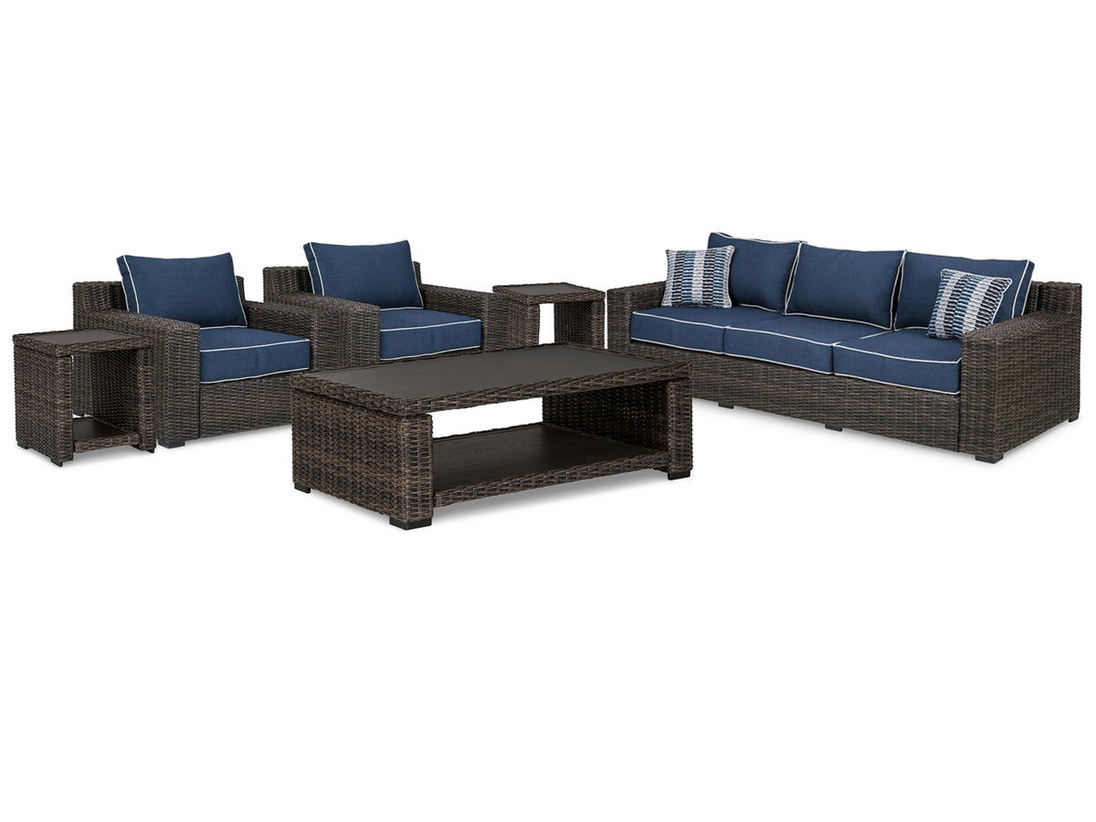 Grasson Lane Outdoor Sofa and  2 Lounge Chairs with Coffee Table and 2 End Tables