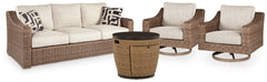 Malayah Outdoor Sofa and 2 Lounge Chairs with Fire Pit Table - PKG015412