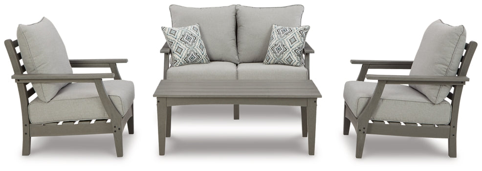 Visola Outdoor Loveseat and 2 Chairs with Coffee Table