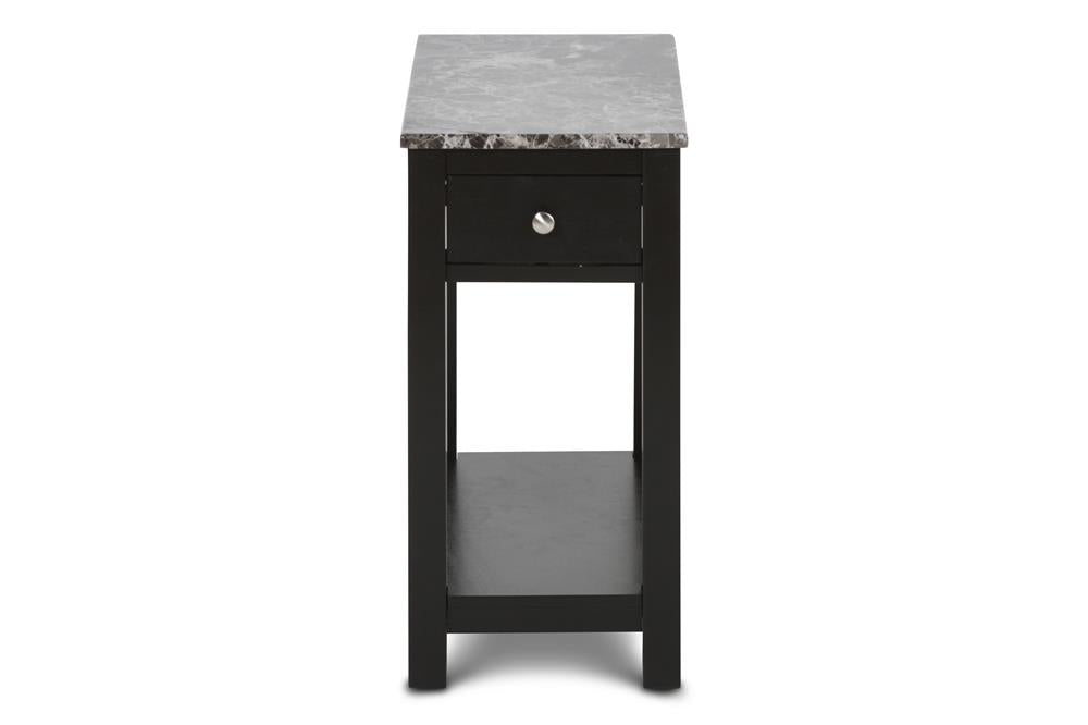 NOAH END TABLE WITH DRAWER-BLACK W/ FAUX MARBLE TOP