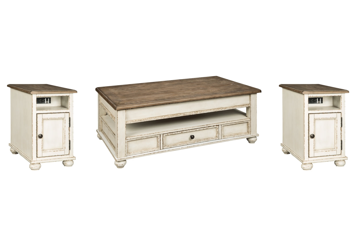 Realyn Coffee Table and 2 Chairside End Tables
