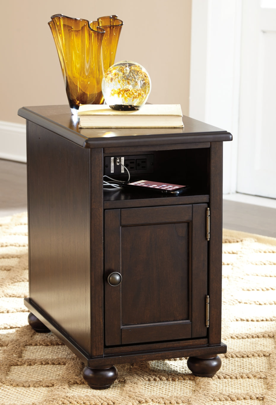 Barilanni Chairside End Table with USB Ports & Outlets - The Bargain Furniture