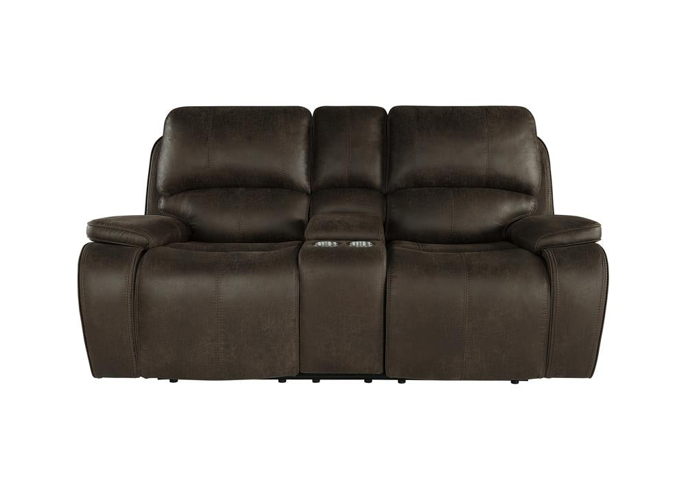 BROOKINGS CONSOLE LOVESEAT W/ DUAL RECLINERS-BROWN