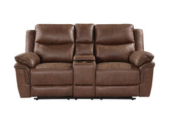 RYLAND CONSOLE LOVESEAT W/ DUAL RECLINERS--BROWN