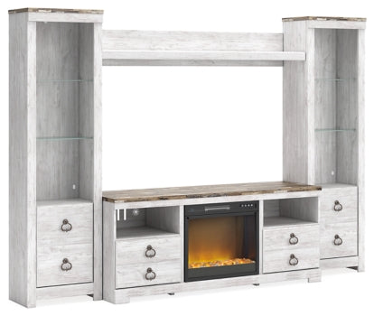 Willowton 4-Piece Entertainment Center with Electric Fireplace - W267W4